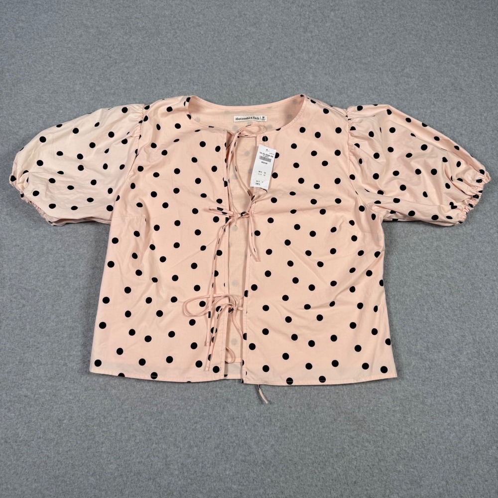 Abercrombie & Fitch Pink Polka Dot Coquette Puff Sleeve Cotton Top Medium New
